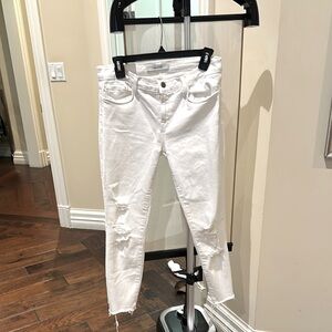J Brand White Jeans with Ripped Detail and Fringe Cuff Size 29